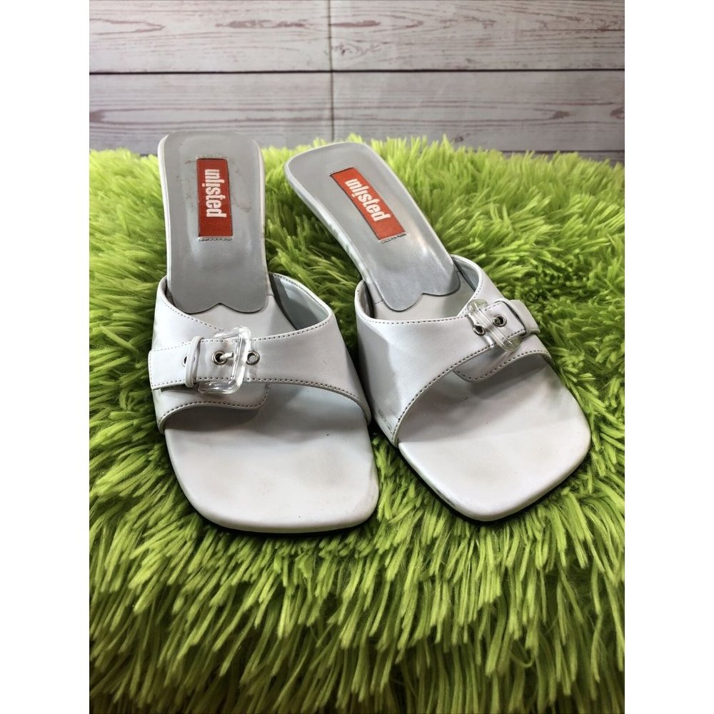 Unlisted Women's 8.5 White Square Open Toe Slip On Transparent Clear Heel Sandal